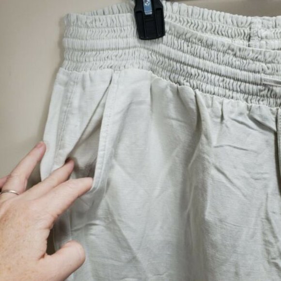 Lane Bryant Wide Leg Linen Blend Pants 14/16 khaki tan elastic pants NWT tie wai - Picture 2 of 9